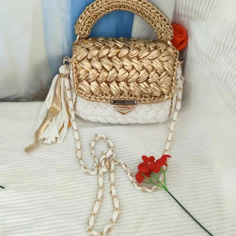 Fashion handbags hand woven bag gold and silver single shoulder bag lady inclined shoulder bag