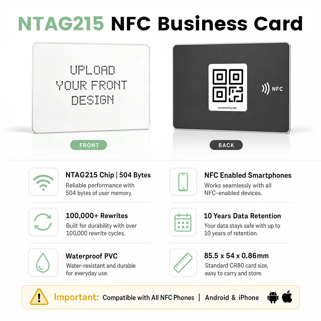 Cartão de Visita Digital NFC Impressão a Jato de Tinta com Logo Personalizado 504B Cartão Inteligente Regravável Link de Mídias Sociais MOQ 1