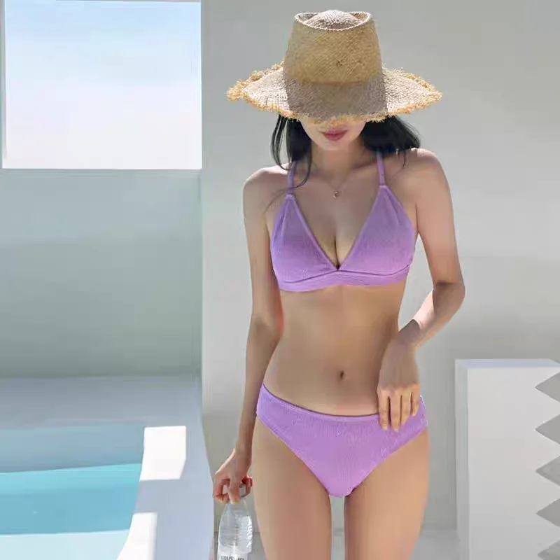 

Purple Sexy e Bikini Swimsuit Women's Two-Piece Hot Spring Spa Holiday Vaion Nylon Material with Chest Pad No Steel...