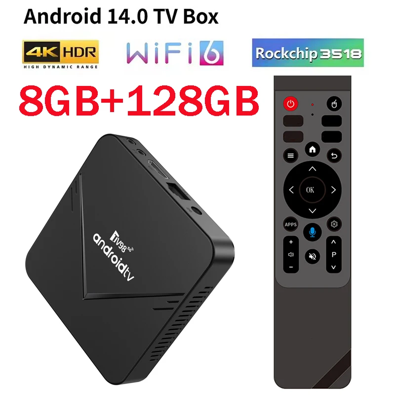 Android TV Box 8K TV98 RK3518, czterordzeniowy procesor, Android 14, WiFi6, BT5.0, 4K HD, X13, asystent głosowy, 8 GB, 128 GB, domowy system IPTV, nowy model, 5G, dekoder.