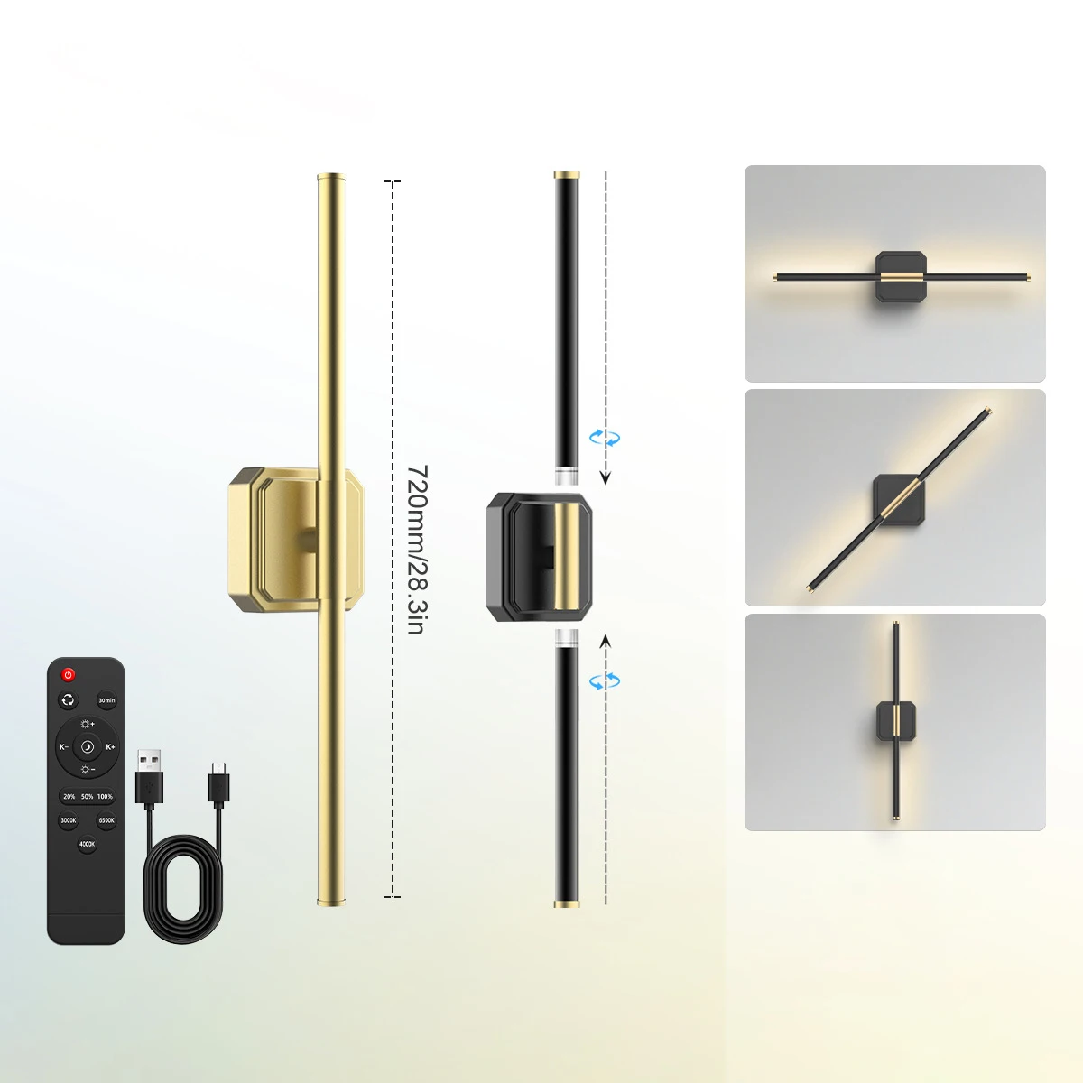 

Rotatable Rechargeable 2 head split LED Wall Lamp Indoor Wall light Gold Black Color Temperature Adjustable Light for Home Decor