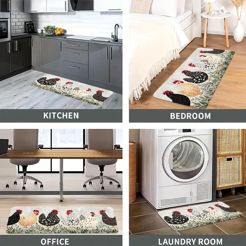 

1PC Colorful Hens & Foliage Kitchen Rug Non-Slip Door Mat Pop design Bathroom Rug Bath Mat Carpet for Home Sink Laundry Decor