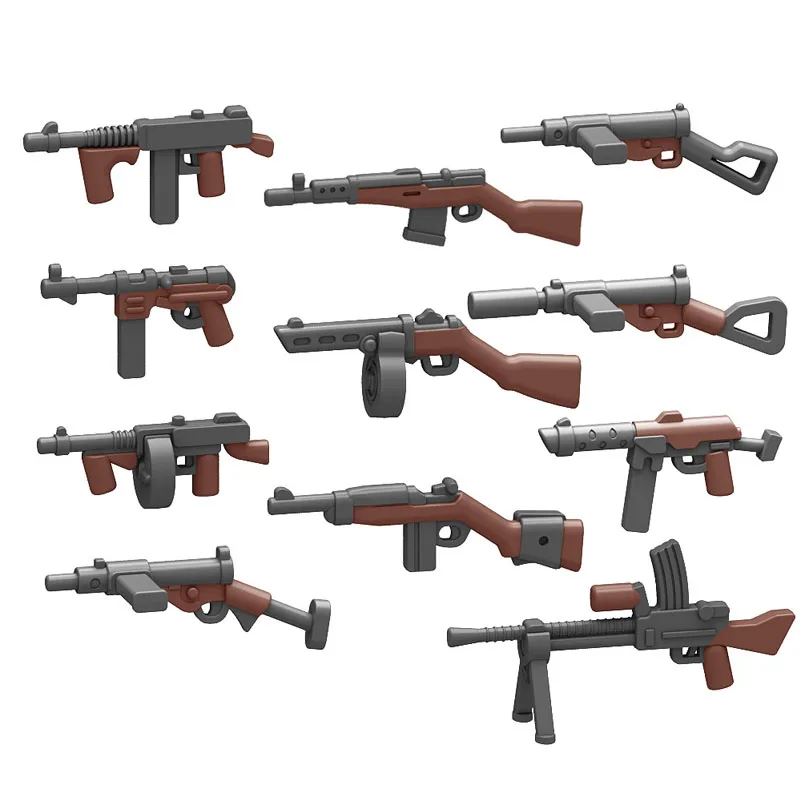 WWII Military Soldiers Weapons Accessories Building Blocks Guns Rifle Submachine two-tone Gun DP28 Farm Tols Shovel Hoe Bricks