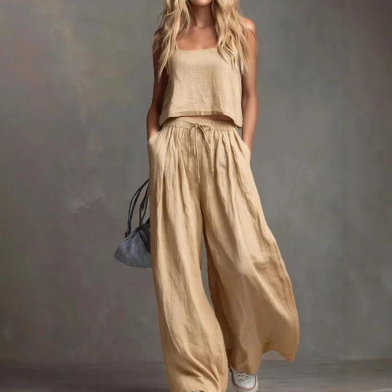Cross-border Europe, America, Amazon Temu Spring and Summer New Two-piece Fashion Suspender Wide-leg Pants Women's Casual Suit