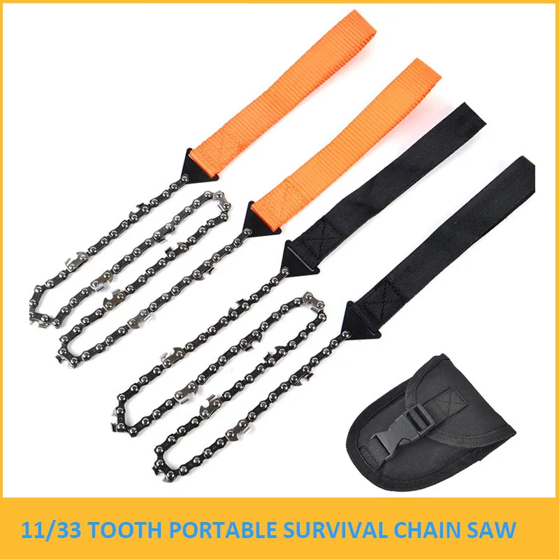 

Портативная цепная пила для выживания, 11/33 зубьев, цепные пилы, инструмент для экстренного кемпинга, пешего туризма, Карманный ручной инструмент, сумка, карманная цепная пила