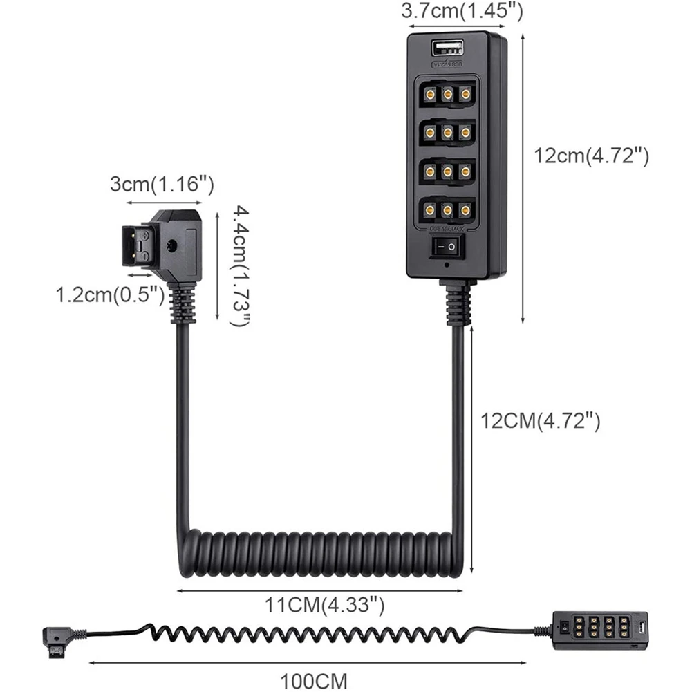 

Efficient 2X Dtap Splitter Cable With Power Switch D-Tap For V-Mount V Lock, Gold Mount Battery To 3P X 4 Female Port & USB Port