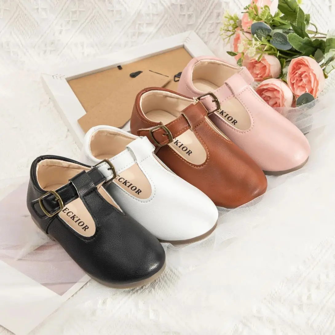 KIDSUN Kids Girls' Leather Shoes 2024 Spring Autumn New Children's Rubber Soft Anti Slip Little Girl Round Toe Princess Shoes