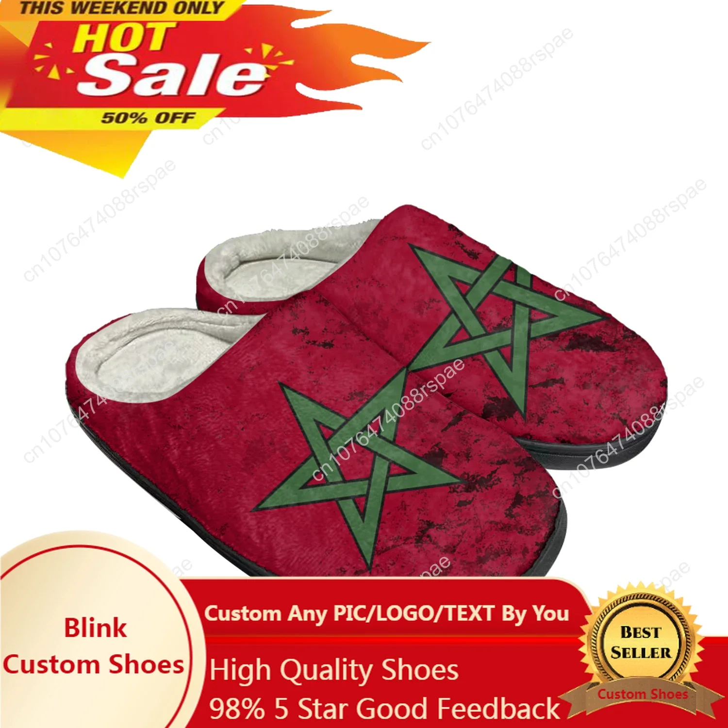 

Moroccan Flag Home Cotton Custom Slippers Mens Womens Sandals Morocco Plush Bedroom Casual Keep Warm Shoes Thermal Slipper