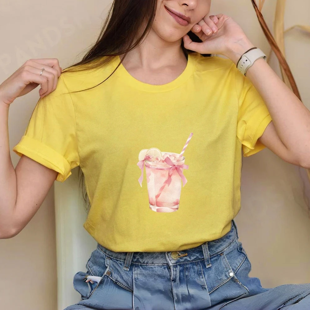 

Women's Top Cotton T-Shirt Y2K Graphic Gym Tee Casual Streetwear Comfortable Wear Versatile Style Fashion Pink Drink Safe Fabric