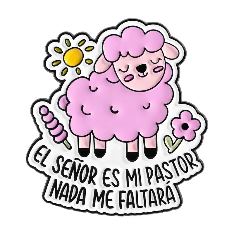 Pines Lapel Pins Pink Little Sheep Spanish Brooch Shepherd Slogan Badge Cute Cartoon Decorative Enamel Pin Badges on Backpack