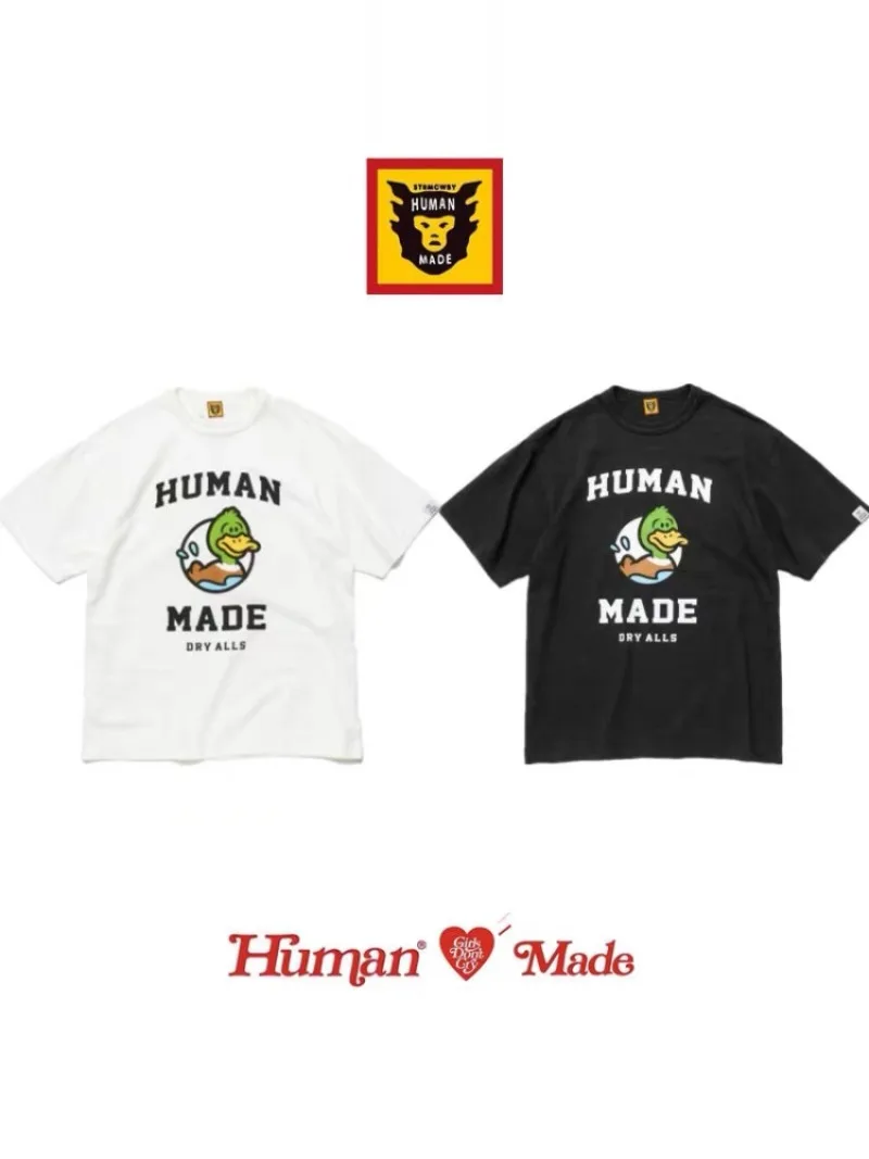 Human Made Style Cute Swimming Duck Slub Cotton T-Shirt, Crewneck Casual Tee for Couple Unisexe