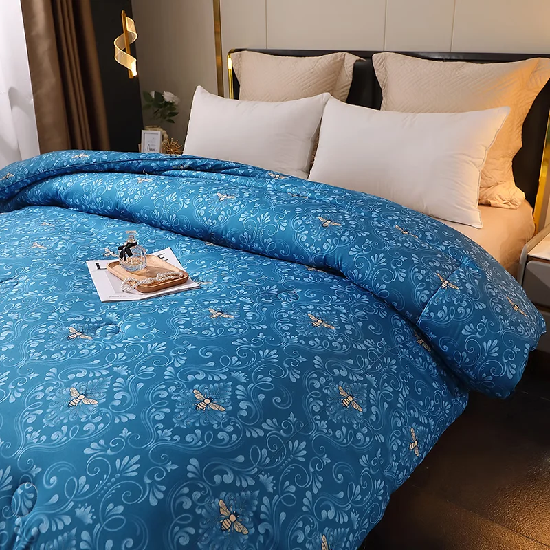 Bee Love Silk Quilt Air Conditioning Duvet Blue 100% Cotton Fabric Comforter Nordic Bedding Set Breathability Double Bed Duvets