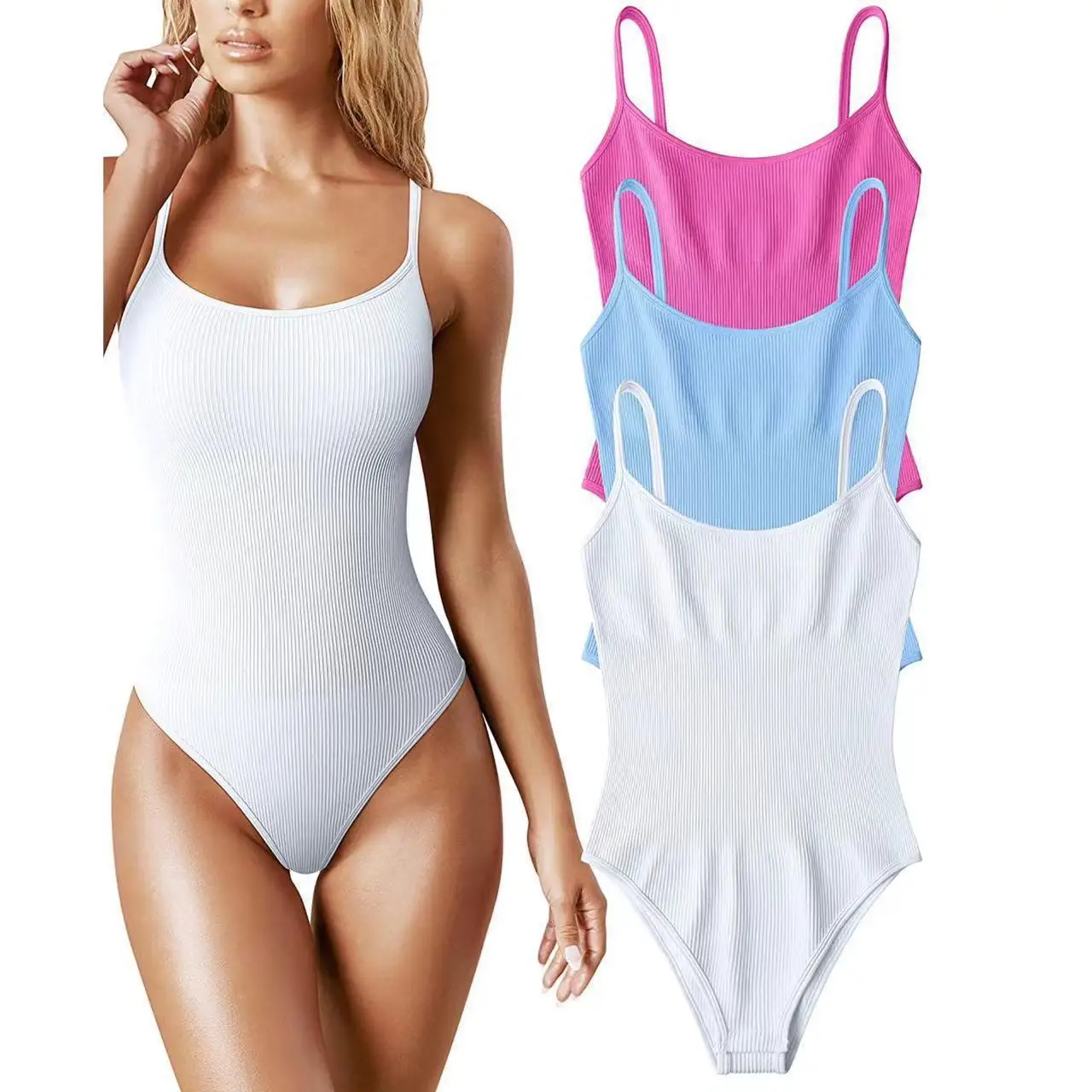 

Женский сексуальный облегающий боди-комбинезон с ребристой текстурой, утягивающий, на бретельках, с высокой талией, ультратонкая ткань, весенняя коллекция