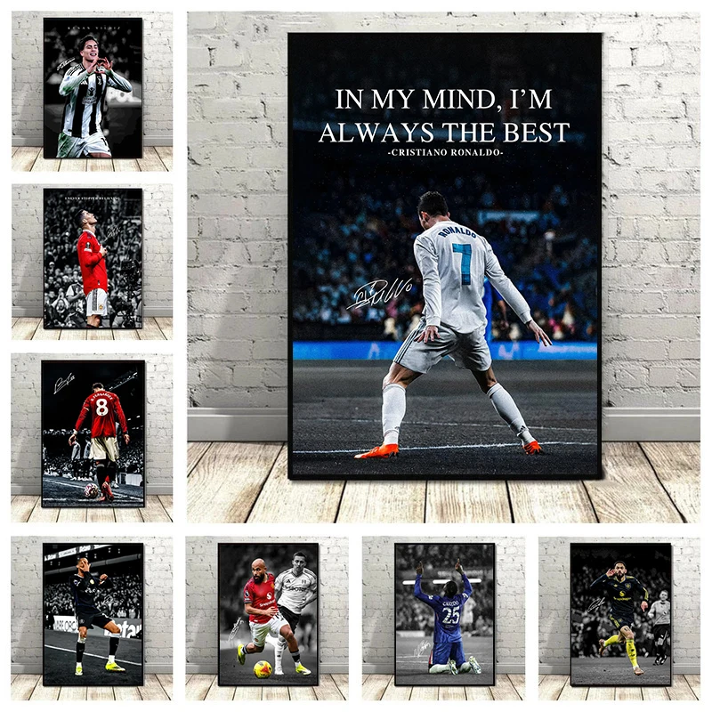 Minimalist C-CR7 Football Soccer Player Signature Portrait Motivational Quotes Poster Canvas Painting Wall Pictures Home Decor