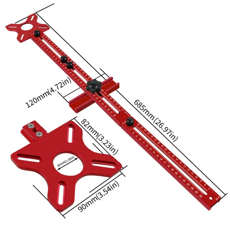 Extended 3 in 1 Router Milling Groove Bracket,9-61cm Radius Router Circle Cutting Jig,Aluminum Cabinet Hardware Jig for Woodwork