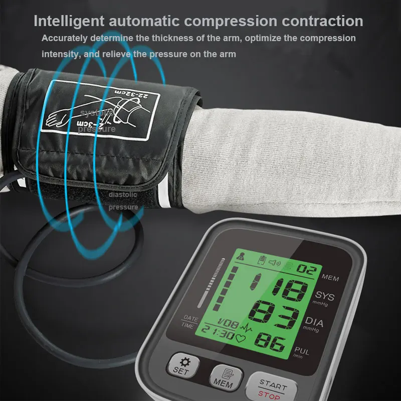 JianYouCare Digital LCD Arm Blood Pressure Monitor Heart Beat Meter Machine Large Cuff Medical Portable Tonometer BP Tensiometer