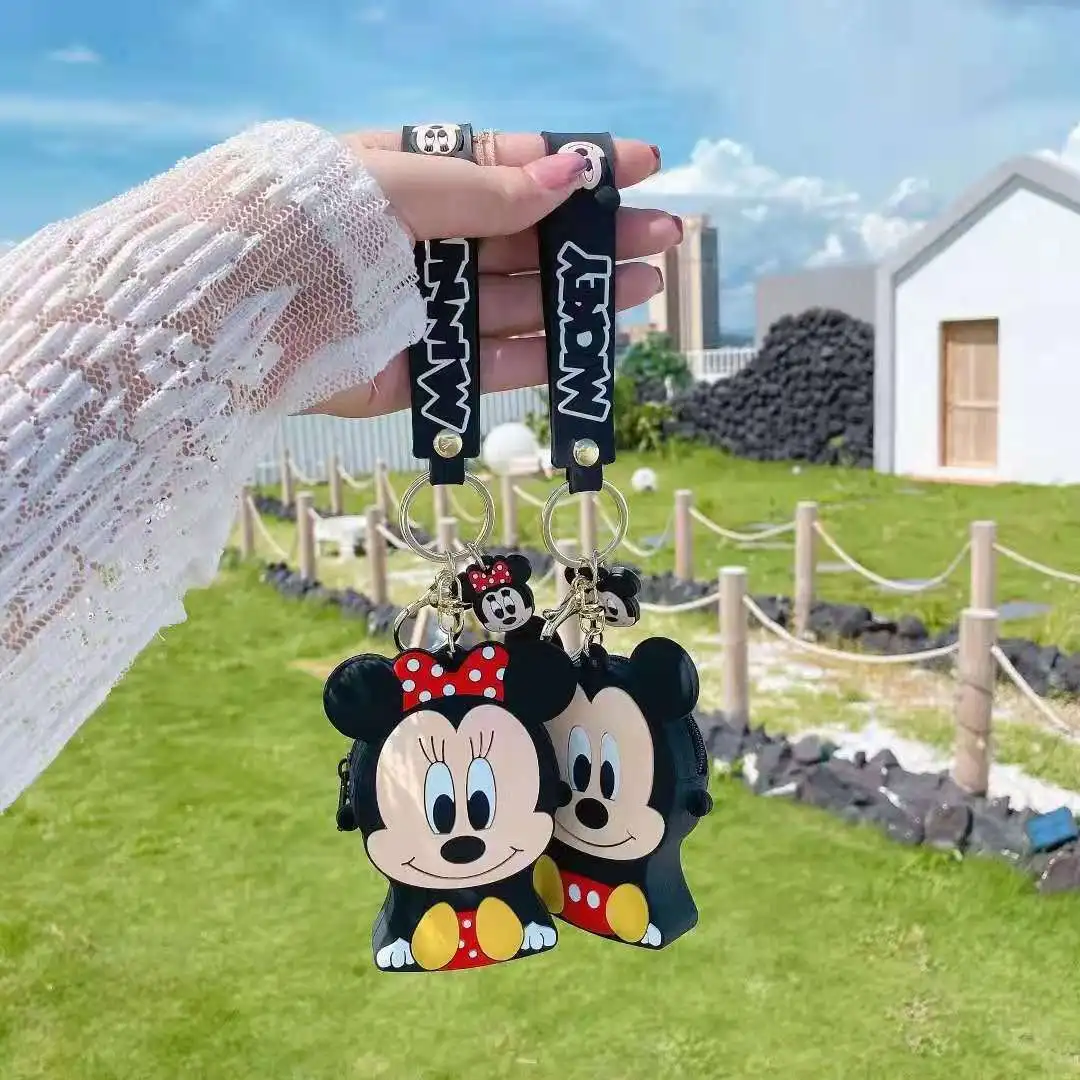 Disney Mickey Minnie Mouse portamonete simpatico cartone animato compatto portatile in Silicone borsa cosmetica zaino portachiavi decorazione regali