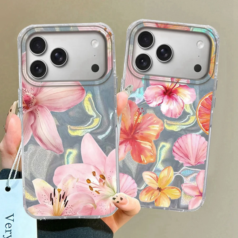 Luxuriöse Blumen-Handyhülle für Damen – iPhone 17 Pro Max, Air 16, 16e, 15, 14, 13, 12, 7, 8 Plus, X, XS, XR, SE 2022 – Lilien-Blumen-Cover