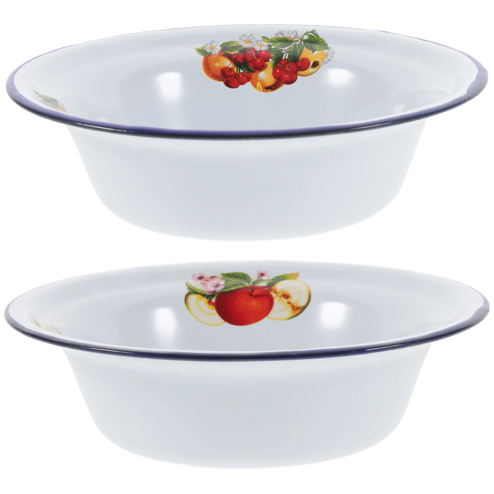 

2pcs Thickened Basin Household Enamelware Vintage Soup Kitchenware BBQ Mixing Large Capacity Practical