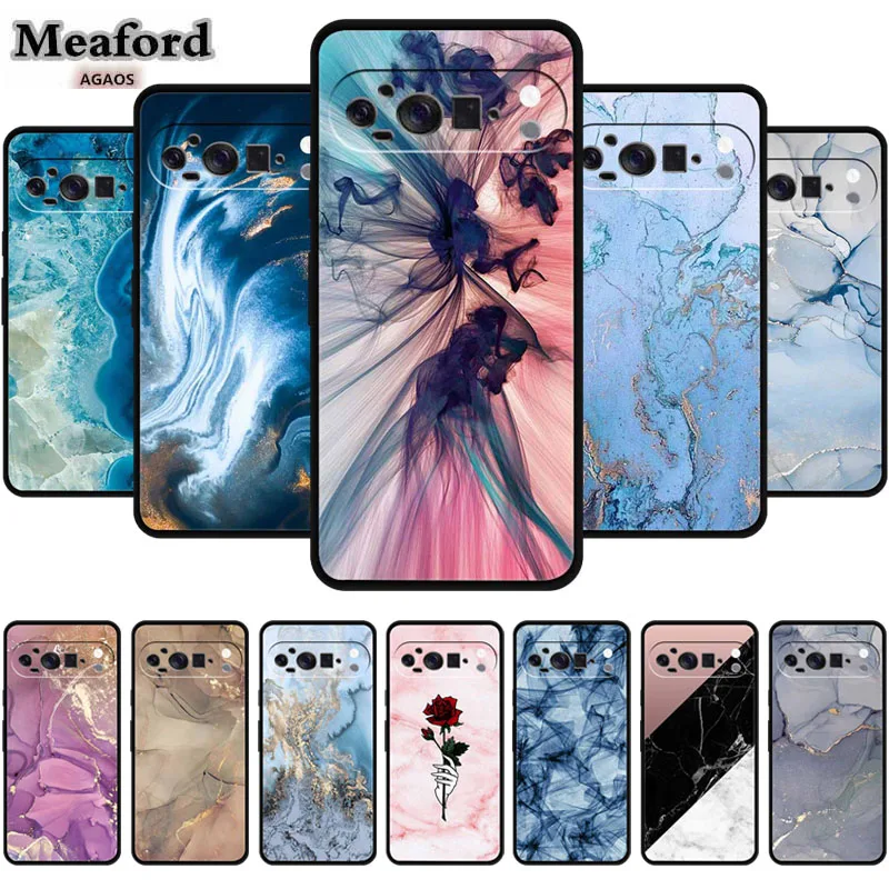 لجوجل بيكسل 10 برو غطاء رخامي ل Pixel10 برو سيليكون حافظة هاتف من البولي يوريثان الفقرة حافة سوداء الظهر لينة حامي هدية جرلي كابا