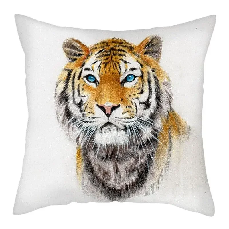 Tiger Lion Picture Pillow Case Animal Throw  Cover for Home Bedroom Sofa Decorative Cushion