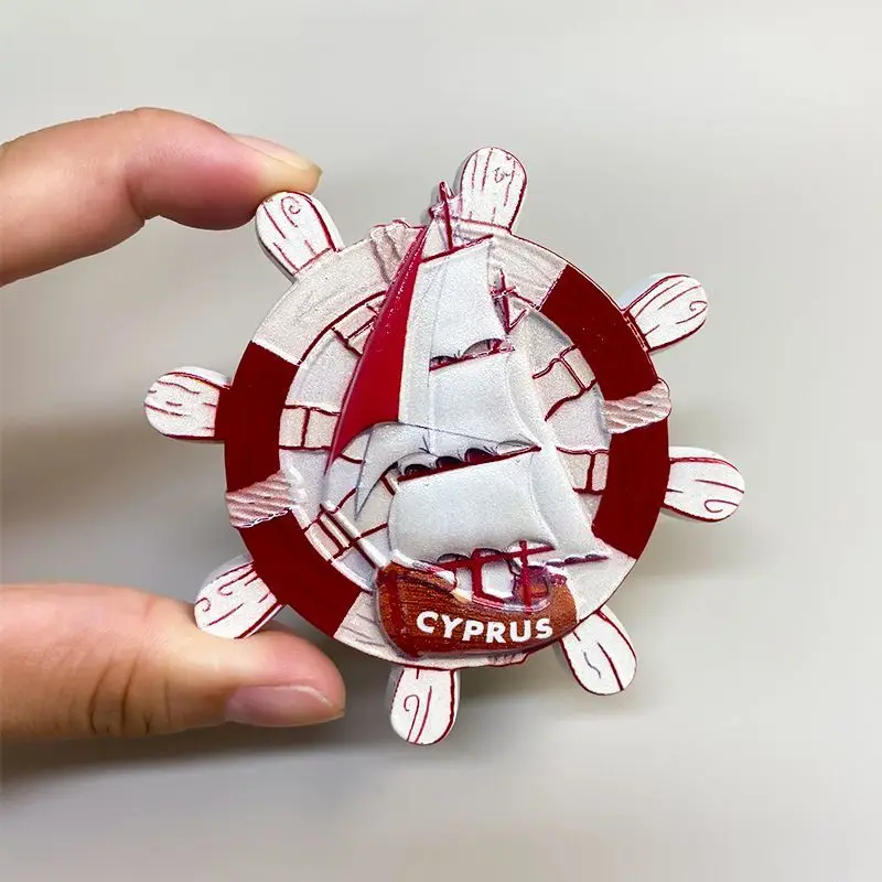 

Cyprus Ship Wheel Sailboat 3D Resin Fridge Magnet Refrigerator Magnets Aimants Frigo Magnets for Fridge Home Decor Items