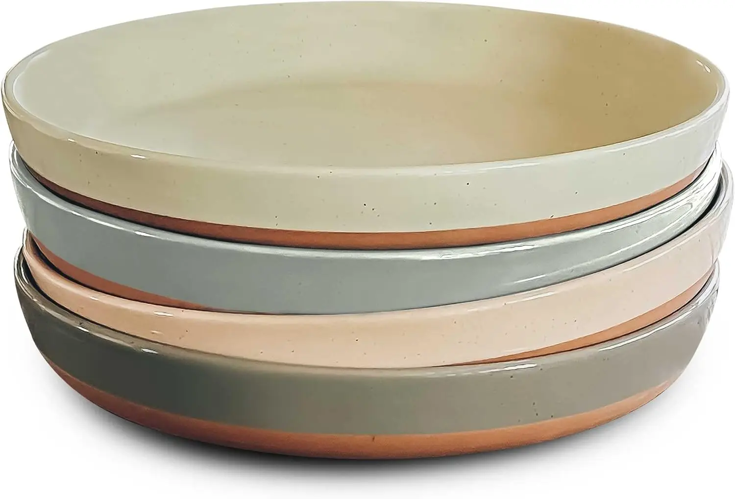 

Mora Ceramic Flat Pasta Bowl Set of 4-35oz, Microwave Safe Plate with High Edge for Kitchen and Eating, Large Wide Bowls/Plates