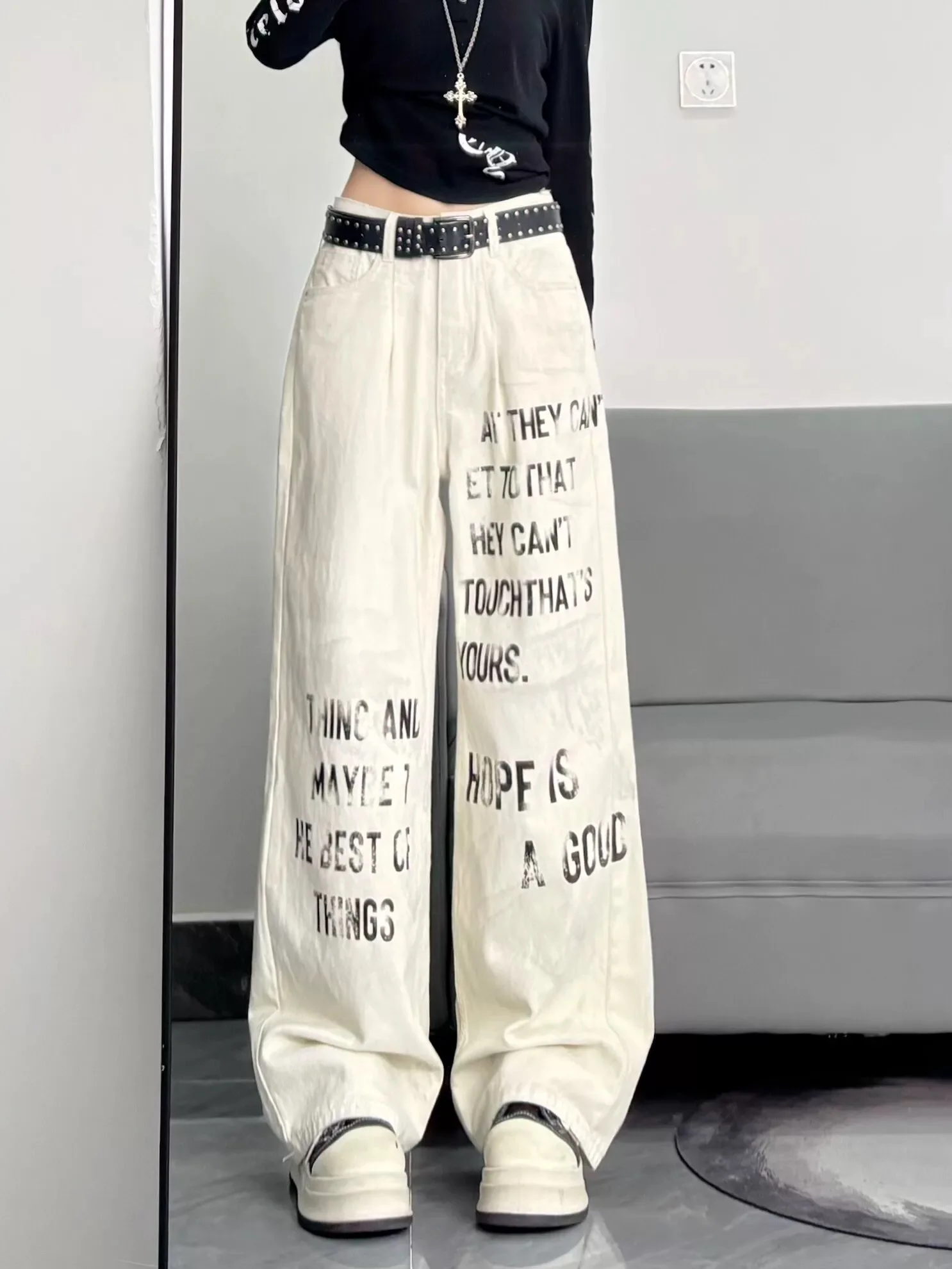 

Y2K американские уличные джинсы с граффити, женские свободные широкие брюки, осенний индивидуальный стиль