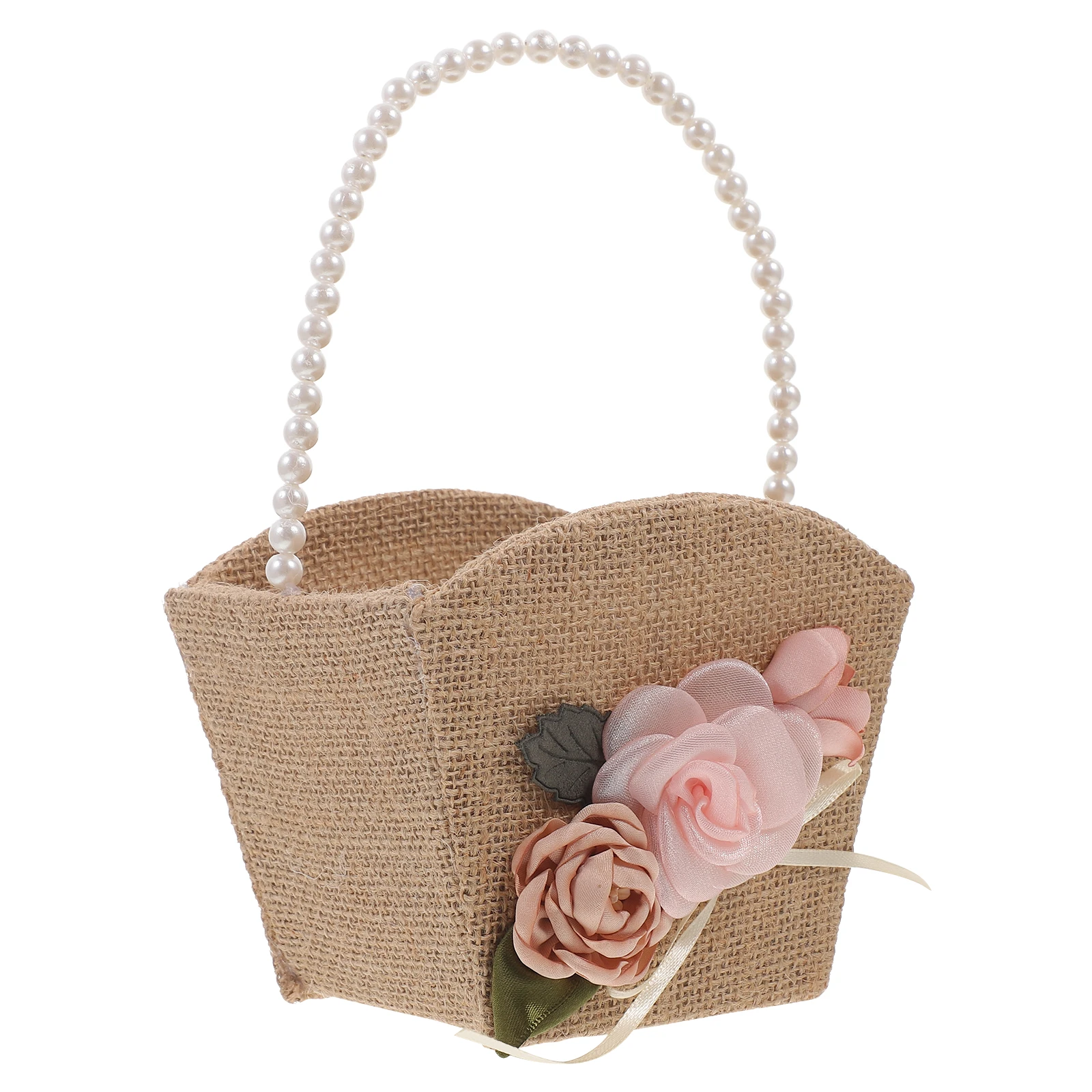

Wedding Flower Basket Pearl Handle Imitation Rose Petals Storage Basket For Bridal Beach Guest Decoration