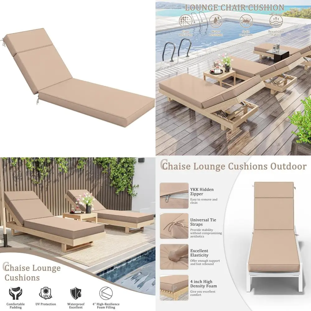 

Outdoor High-Density Foam Chaise Lounge Cushions 80x26x4 - Waterproof with Ties for Patio Furniture