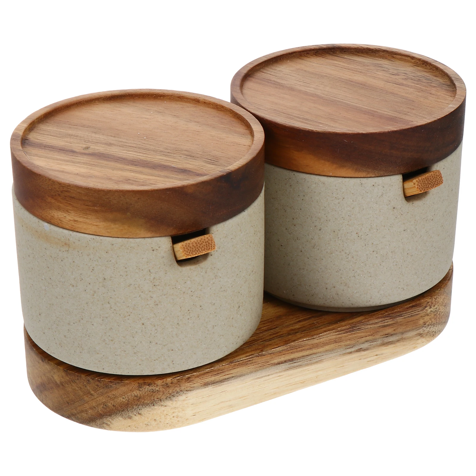 

Seasoning Jars Set Ceramic Wood Material Spice Storage Canisters Kitchen Home Condiment Jar Sauce Container Salt