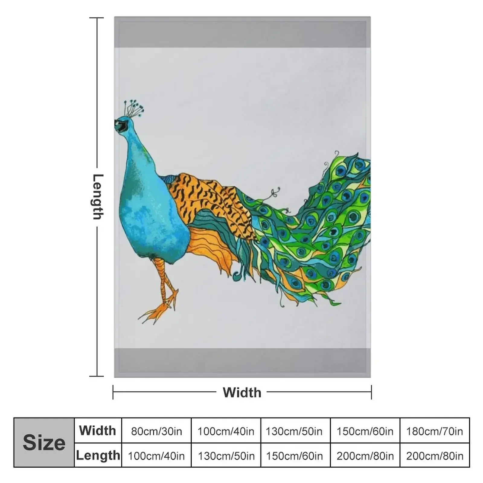 Peacock Watercolour Illustration Throw Blanket couch cozy soft plush fuzzy picnic outdoor blanket