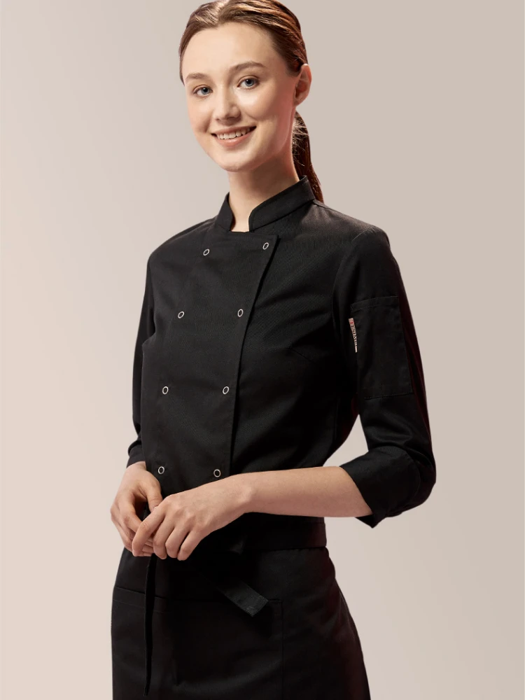 Stilvolles Damen-Kochjacken-Set für Esszimmer, Restaurant, Hotel, kurzärmelige Hotel-Kochuniform zum Backen