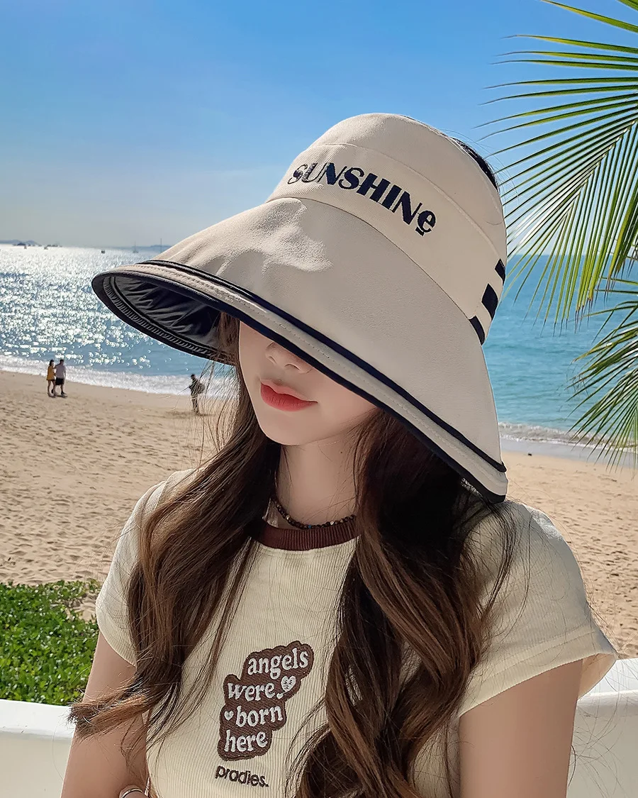 

Fisherman Hat Women Outdoor UV Large Brim Sunscreen Hat Solid Color Show Face Small Shade Hat Bow