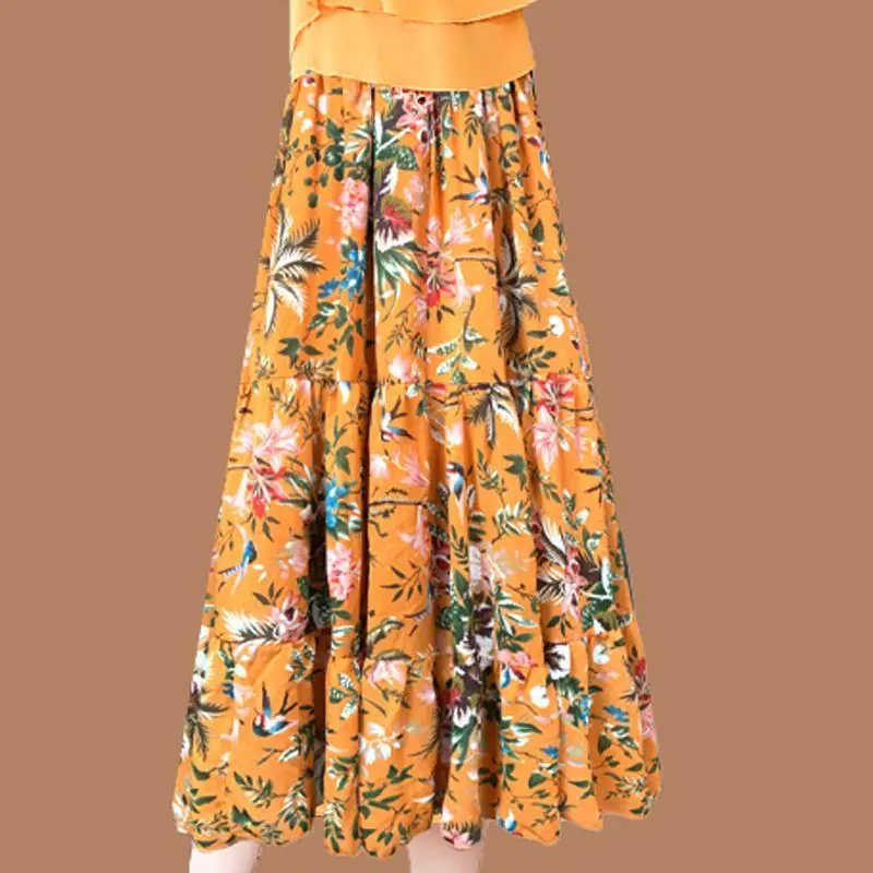 

Elegant Summer Long Skirt Women Chiffon Saia Beach Bohemian Maxi Skirts High Waist Casual Vestidos Harajuku Woman Clothes Q57