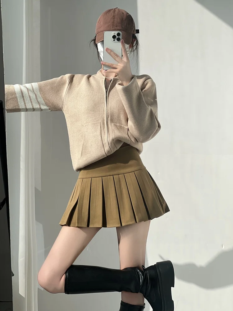 Taille haute décontractée ort jupe femmes Anti-lumière collège Sle jupe plissée minceur Design automne hiver Faion tendance