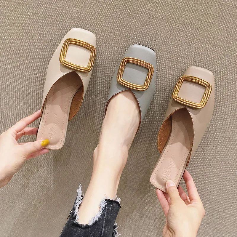 Designer Women Pumps Slippers Slip on Mules Low Heel Casual Shoes British Wooden Block Heels Summer Pumps Footwear