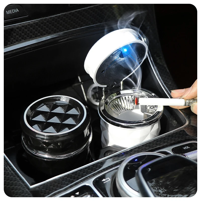 Universal Car Cigarette Ashtray Cup With LED Light Alloy Ash Tray Aluminum Cup Smokeless Detachable Vehicle Ashtray Holder