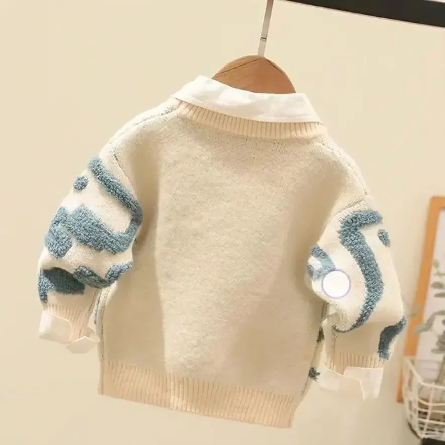 Children's Clothing Boys' Sweater 2022 Autumn and Winter Children's Mink Fur Pullover One-Piece Sweater Fashionable Top image 2