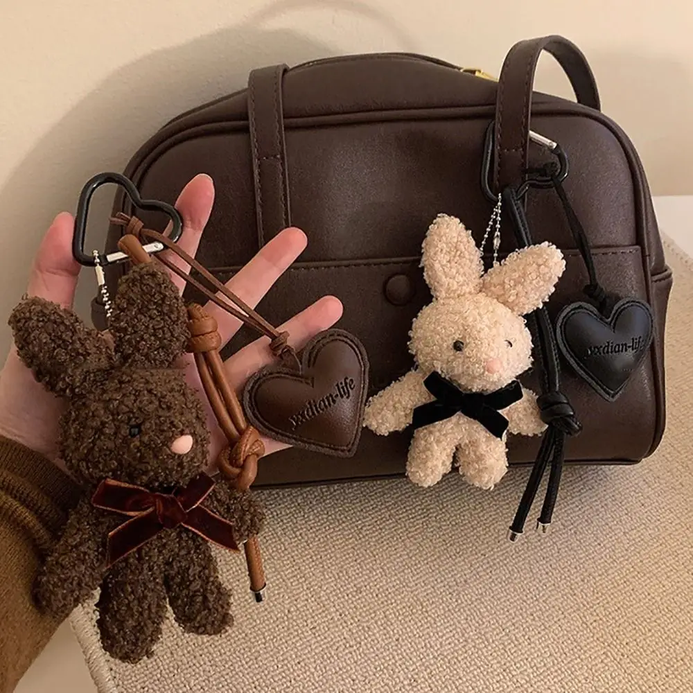 

New Bunny Keychain Cartoon Kawaii Bag Charm Leather Heart Pendant Couples