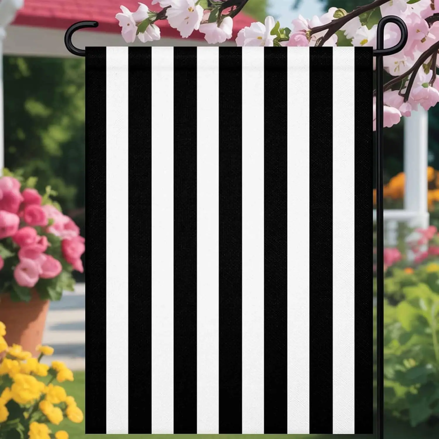 Welcome day Garden Flag for Outside Black And White Stripes Holiday Yard Flag Double Sided, Modern Minimalism Art Outdoor Se GGO