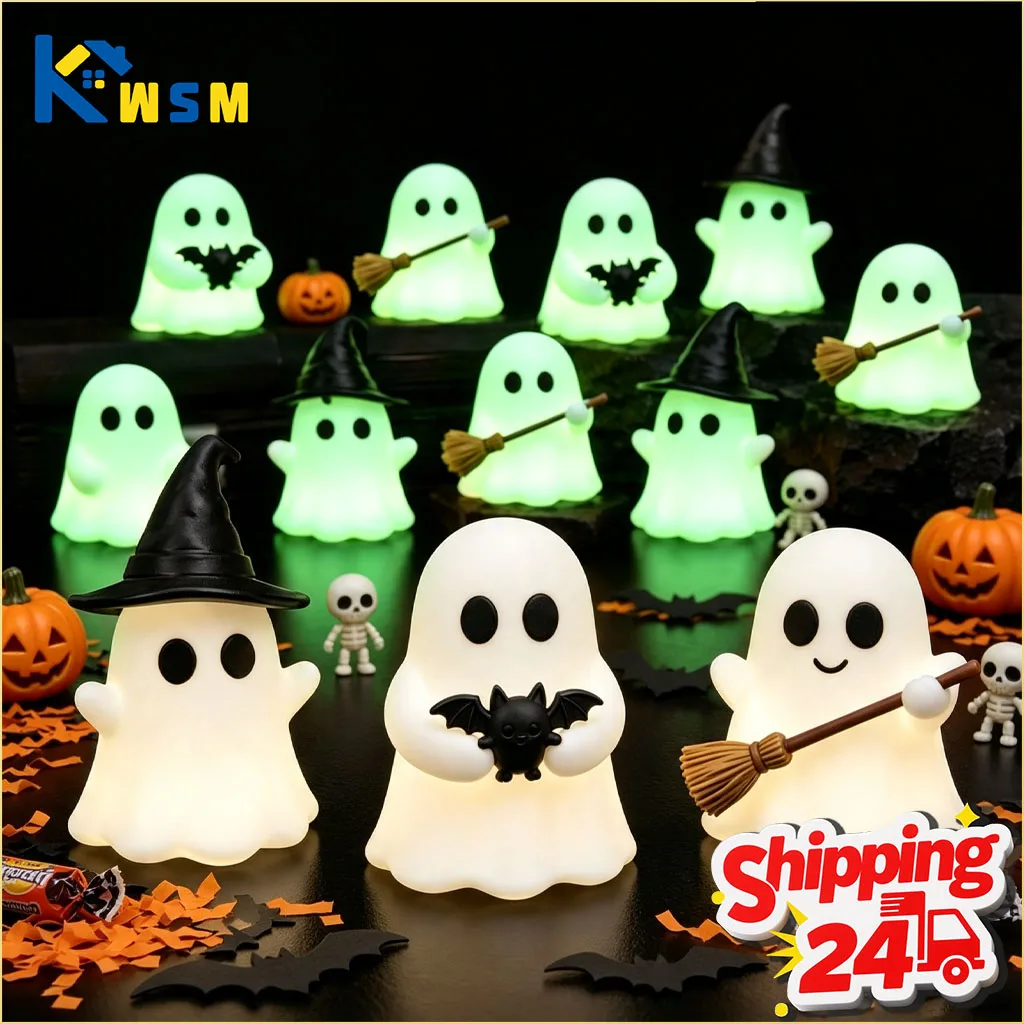 1-40PCS Mini Glow in The Dark Ghost Figure Creative Desk Ornament Spooky Decor for Halloween Party Home Office Micro Landscape