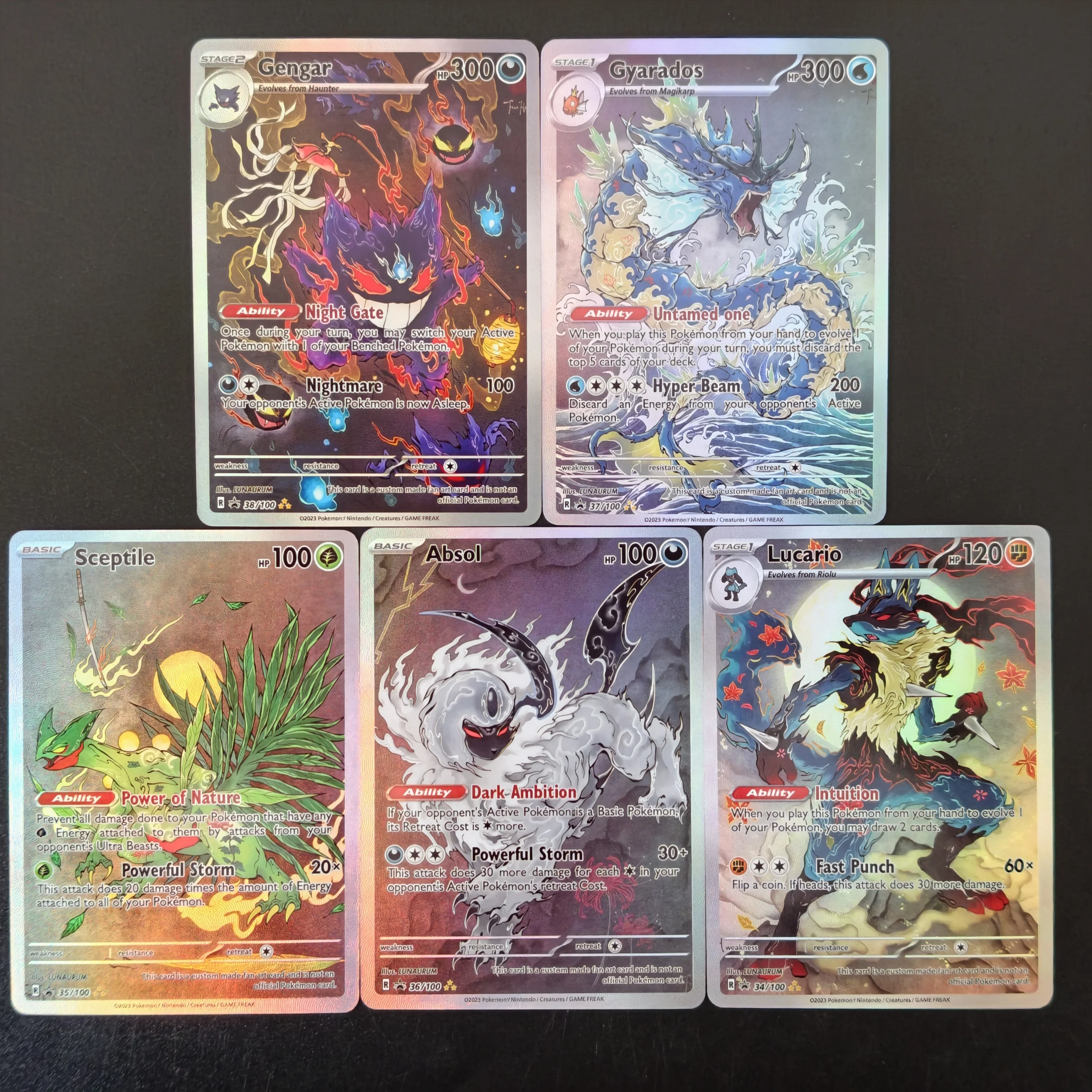 5PCS/DIY PTCG Pokemon Collection Card Gengar Gyarados Sceptile Absol Lucario English ink wash style Full Art Holo Textured Cards