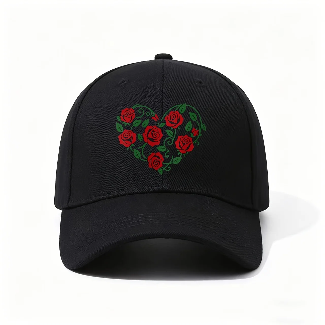 Baseball Cap, Displaying a Heart Shape Filled with Red Roses And Green Vines, Romantic And Whimsical, a Sweet Gift for Anyone Wh