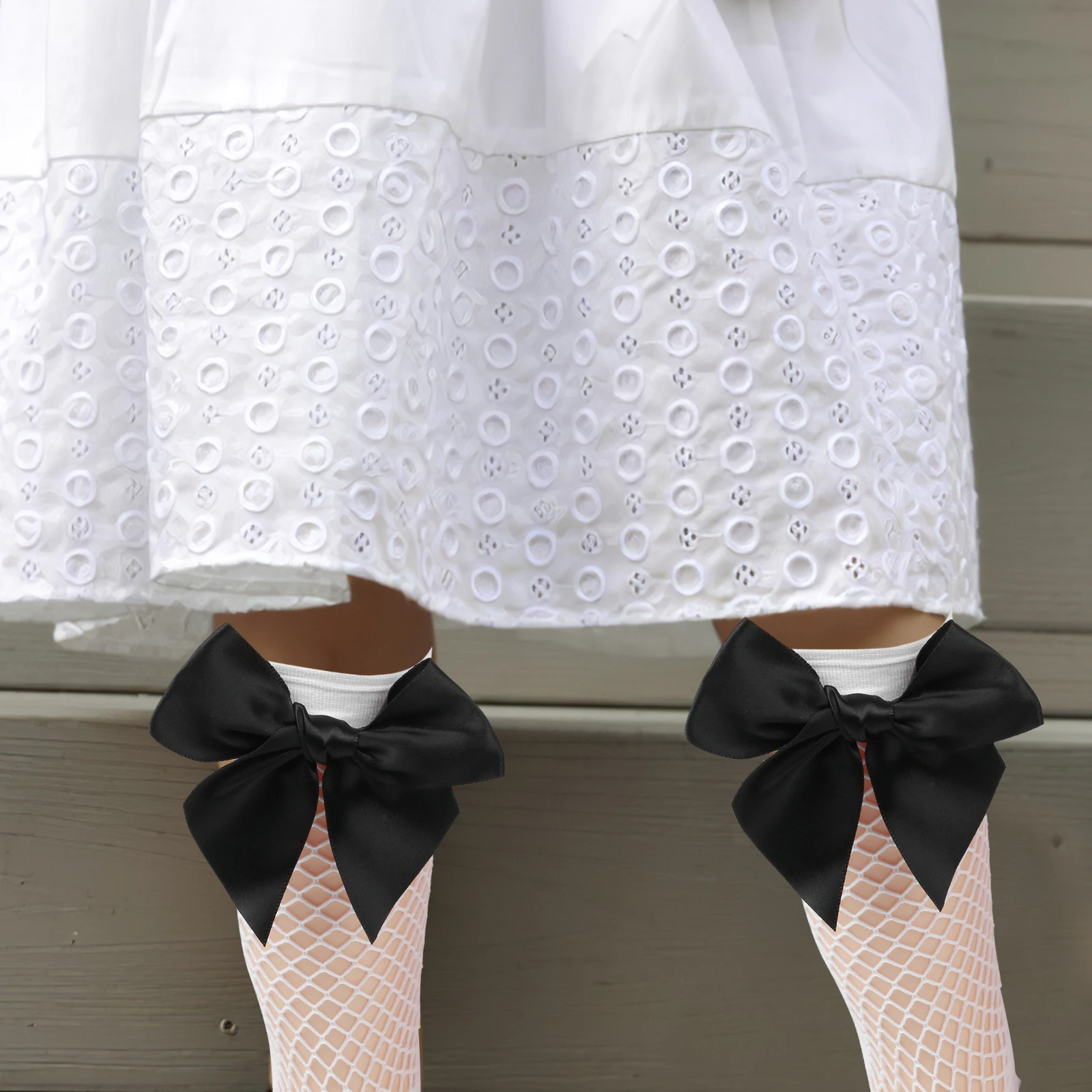 

Children Bow Socks Mesh Net High Ankles Black White Fishing Summer Stockings Thin Breathable Anklewear Toddler Girls