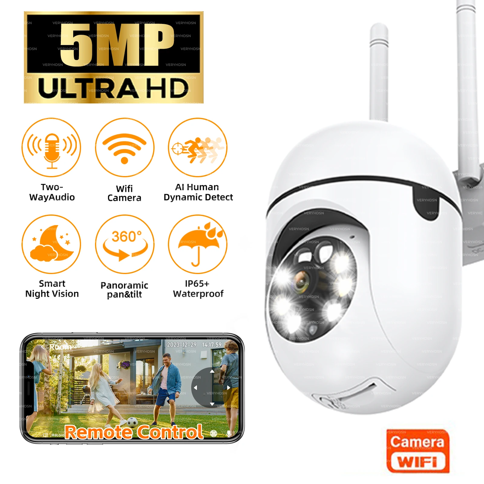 

5MP Wireless Security Surveillance PTZ Camera Wifi IP Outdoor 4X Zoom Cameras AI Human Tracking Two-way Audio HD Night Color Cam