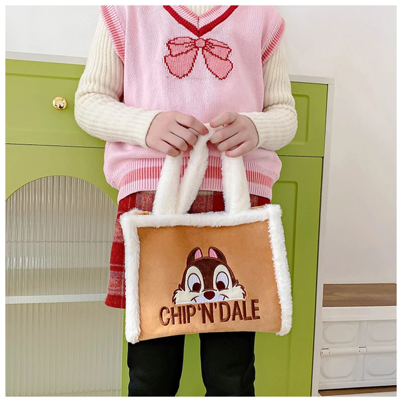 

utumn Winter Fuzzy Tote Bag - Chip 'n Dale Cartoon Cute Bag, Girlish Heart Handbag"