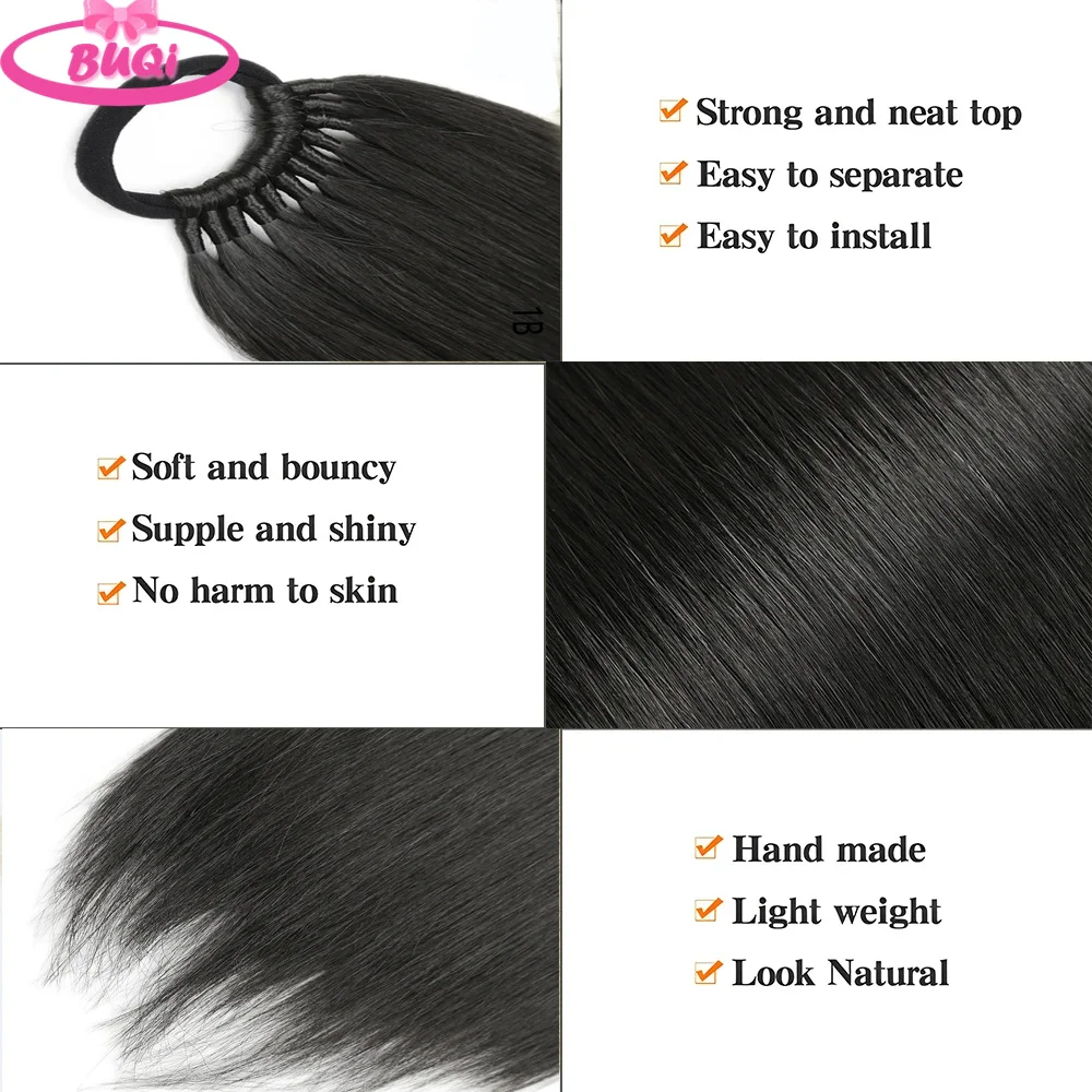 BUQI Straight Ponytail With Elastic Band Synthetic Ponytail Extension Wrap Around Pony Tail For Women Hair Extension