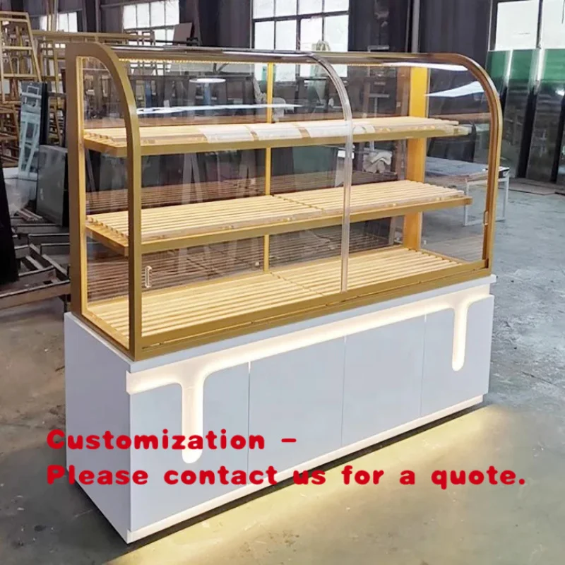 Muebles de Decoración para Panadería Personalizados, Vitrina Curva para Exhibición de Pan, Pasteles y Postres, Vitrina de Vidrio para Tienda Minorista