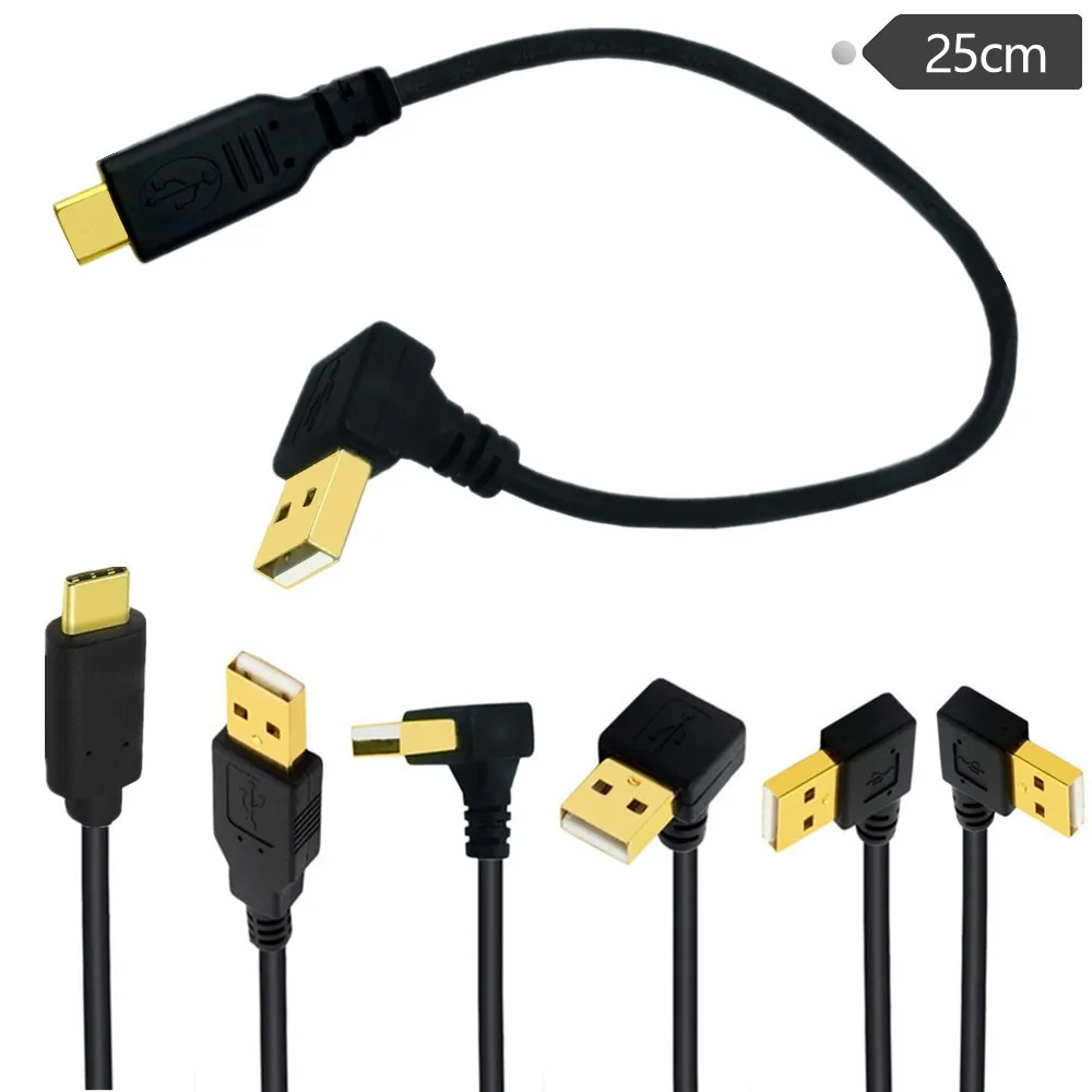 GOLD Plated UP Angle USB2.0 (Type-A) Male to USB3.1 (Type-C)Male UP & Right Angle USB Data Sync & Charge Cable Connecto 25cm